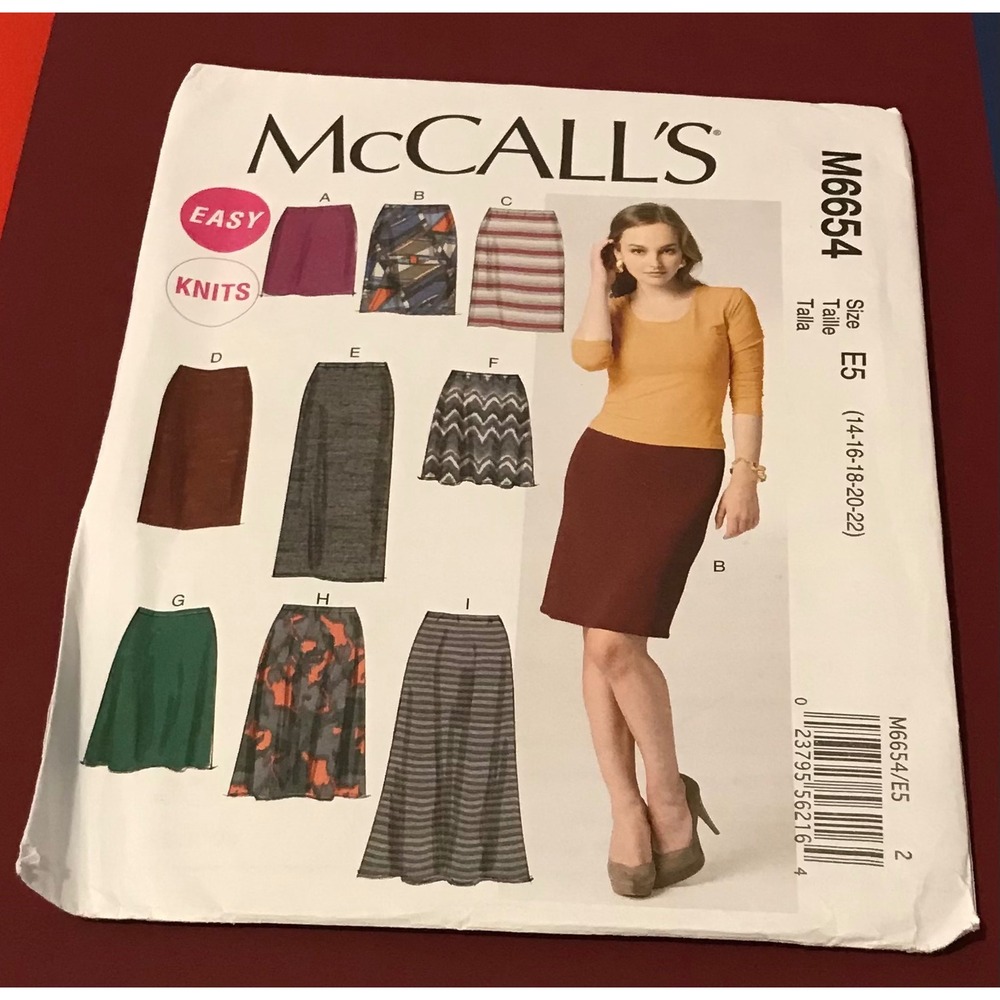 McCalls M6654 Sewing Pattern Easy Knits Skirts Pencil Maxi Size E5 14-22 Uncut